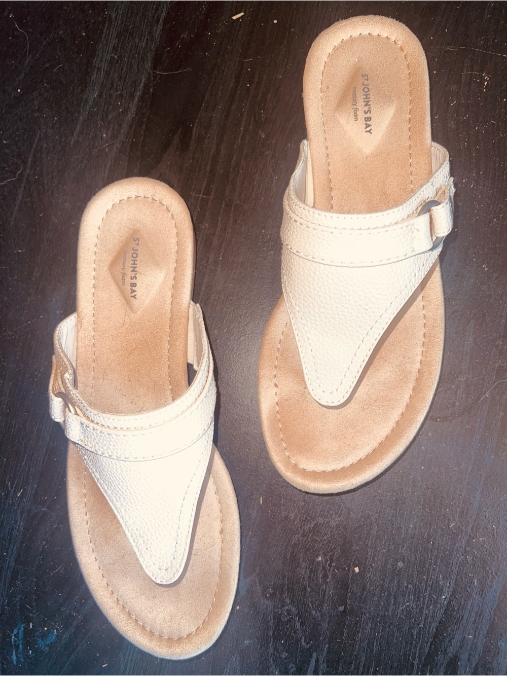 St. John's Bay Women's Beige Thong Sandals with Adjustable Buckle
